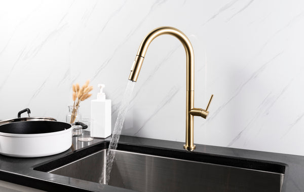 cheap brush gold kitchen faucet