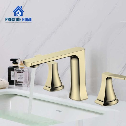 Luxury Brush Gold Double Handle Bathroom Faucet