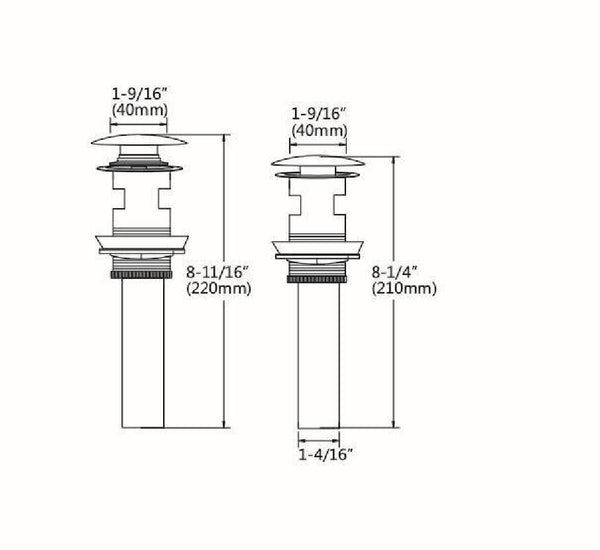 Chrome Bathroom Sink Drain Pop up Stopper With Over-Flow Hole - www.prestigehome.ca