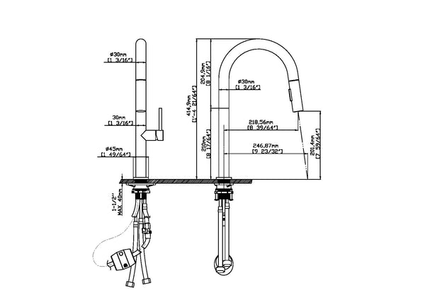Matte Black and Brush Gold Luxury Kitchen Faucet with pull out Spout