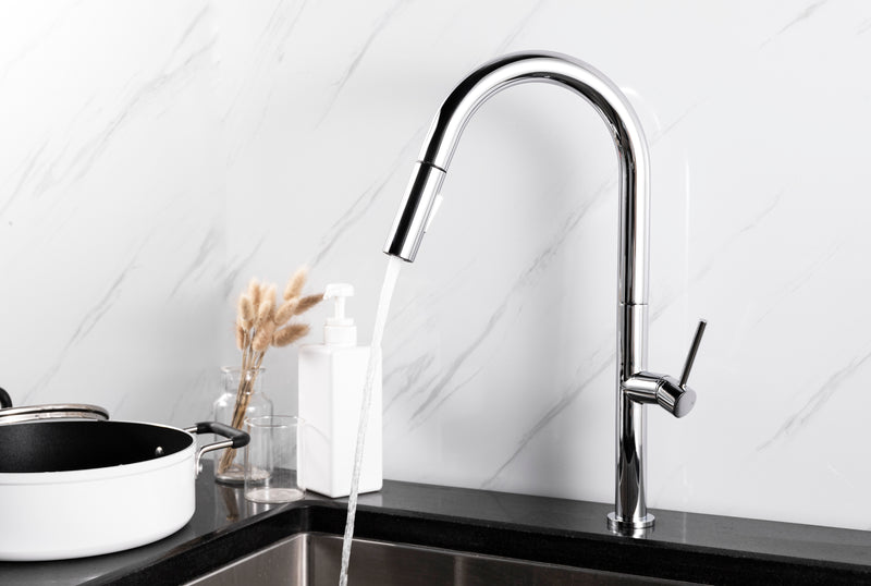 Stylish Chrome Kitchen Faucet with Pull Out Sprayer